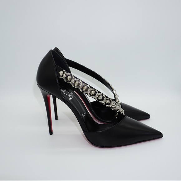 Christian Louboutin Deomina Chain 100 Black Spike Cross Strap Heel Pump 38.5 - Picture 3 of 11